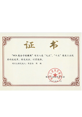 2005年1月MCA高分子促凝劑獲“九五、十五”科技成果獎(jiǎng)