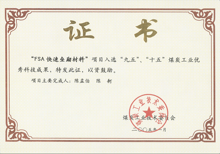 2005年1月FSA快速壘砌材料獲“九五、十五”科技成果獎.jpg